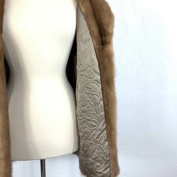 Vintage 60s Light Natural Brown Mink Fur Short Trench Coat - Picture 8 of 10